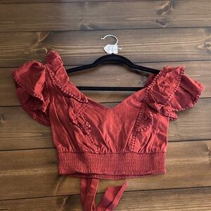 Express Red Ruffle Crop Top
